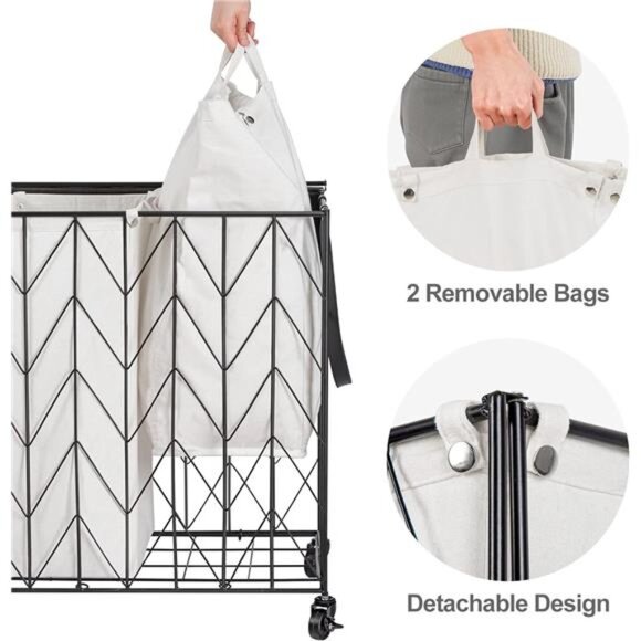 Laundry Basket with Wheels,HeavyDuty Laundry Hamper with Wood Lid,Clothes Hamper - Picture 5 of 7